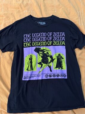 Nintendo The Legend of Zelda Black T‑Shirt with Purple and Lime Green Graphic